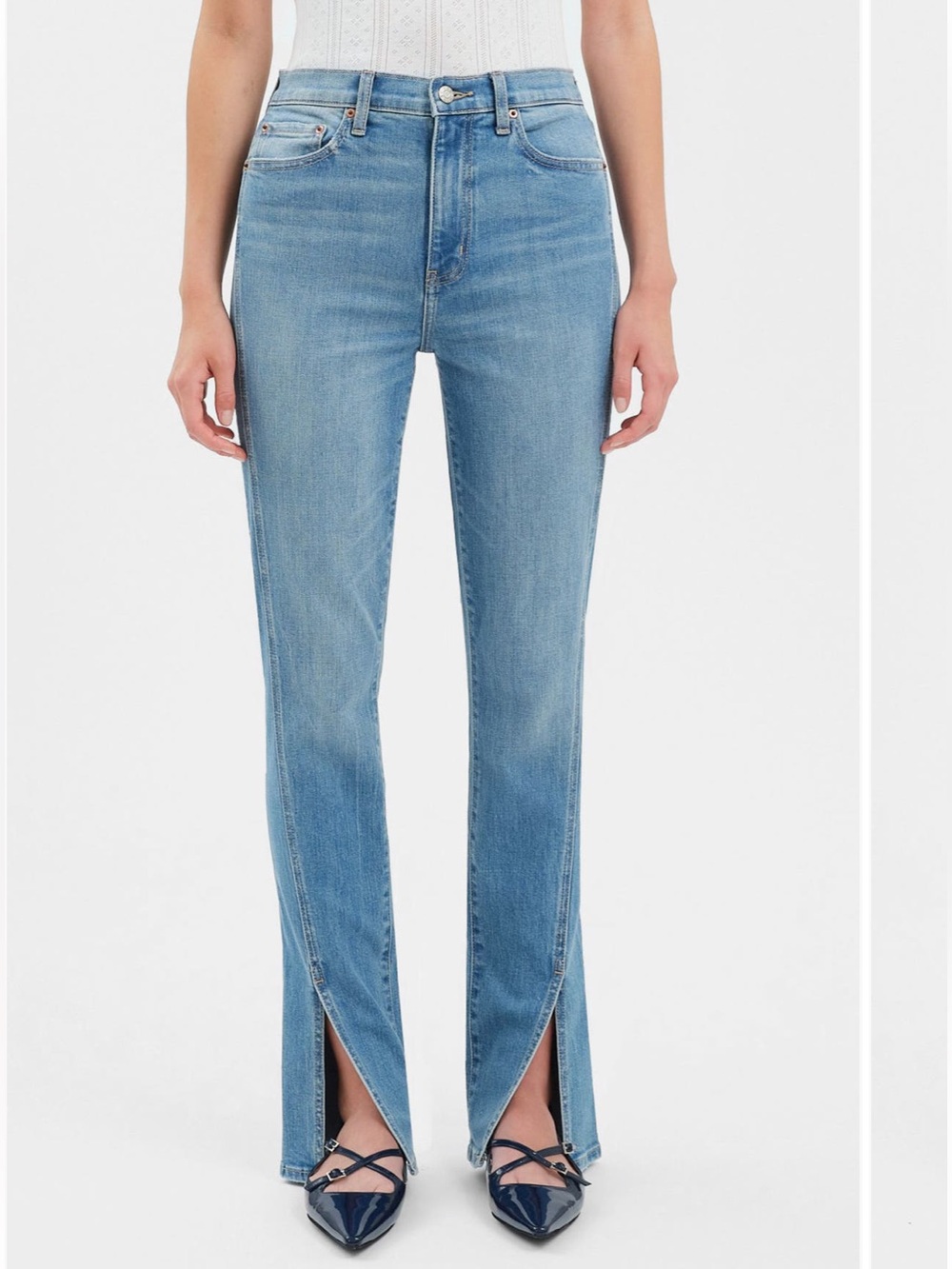 Women’s Light Blue Split-Hem Wide Leg Jeans